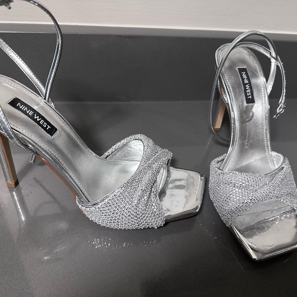 Nine West Shimmering Silver Heels